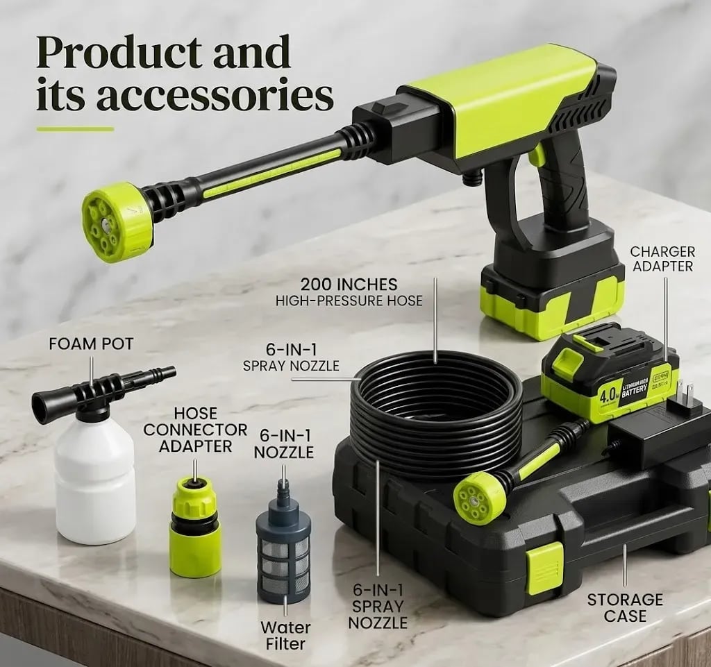 Portable Cordless High Pressure Washer Gun Rechargeable Car & Home Cleaning Machine