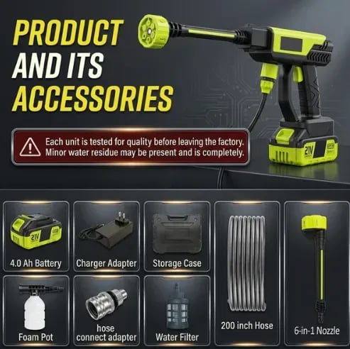 Portable Cordless High Pressure Washer Gun Rechargeable Car & Home Cleaning Machine
