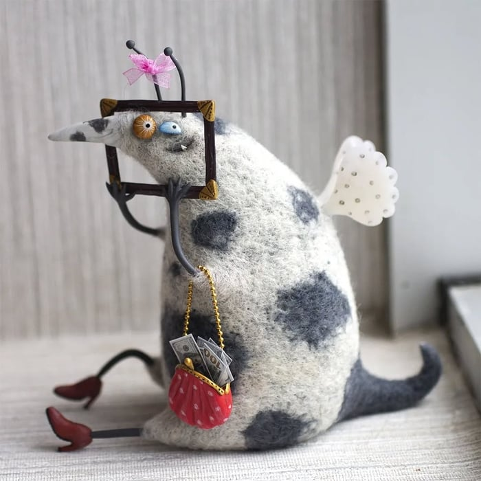 🔥Heißer Sale 49% RABATT🌟🐭👀Handgefertigter, panischer, schräger Kuscheltier-Plüschfreund aus Wollfilz mit großen Augen🧶
